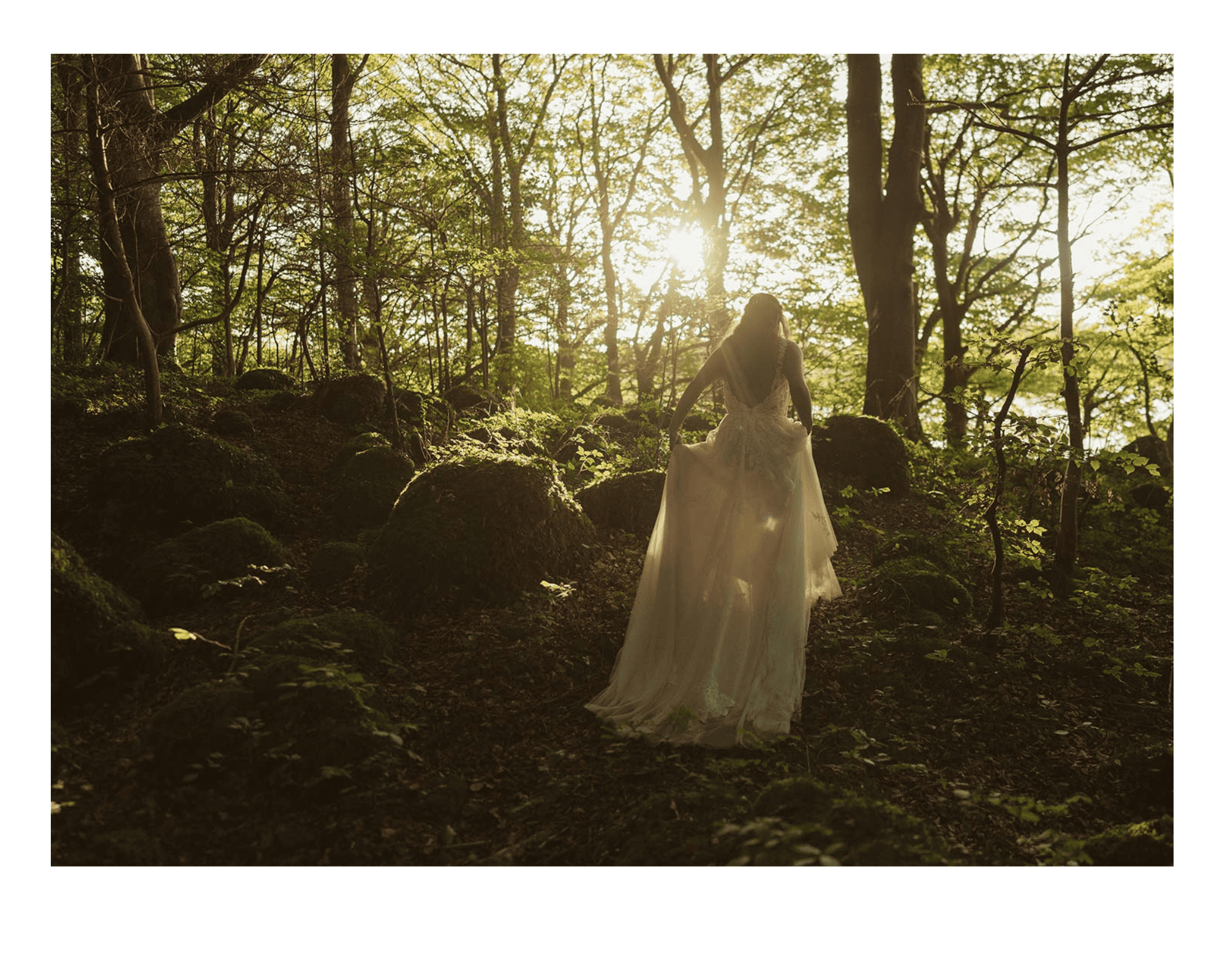 bride in woods while eloping in Ireland