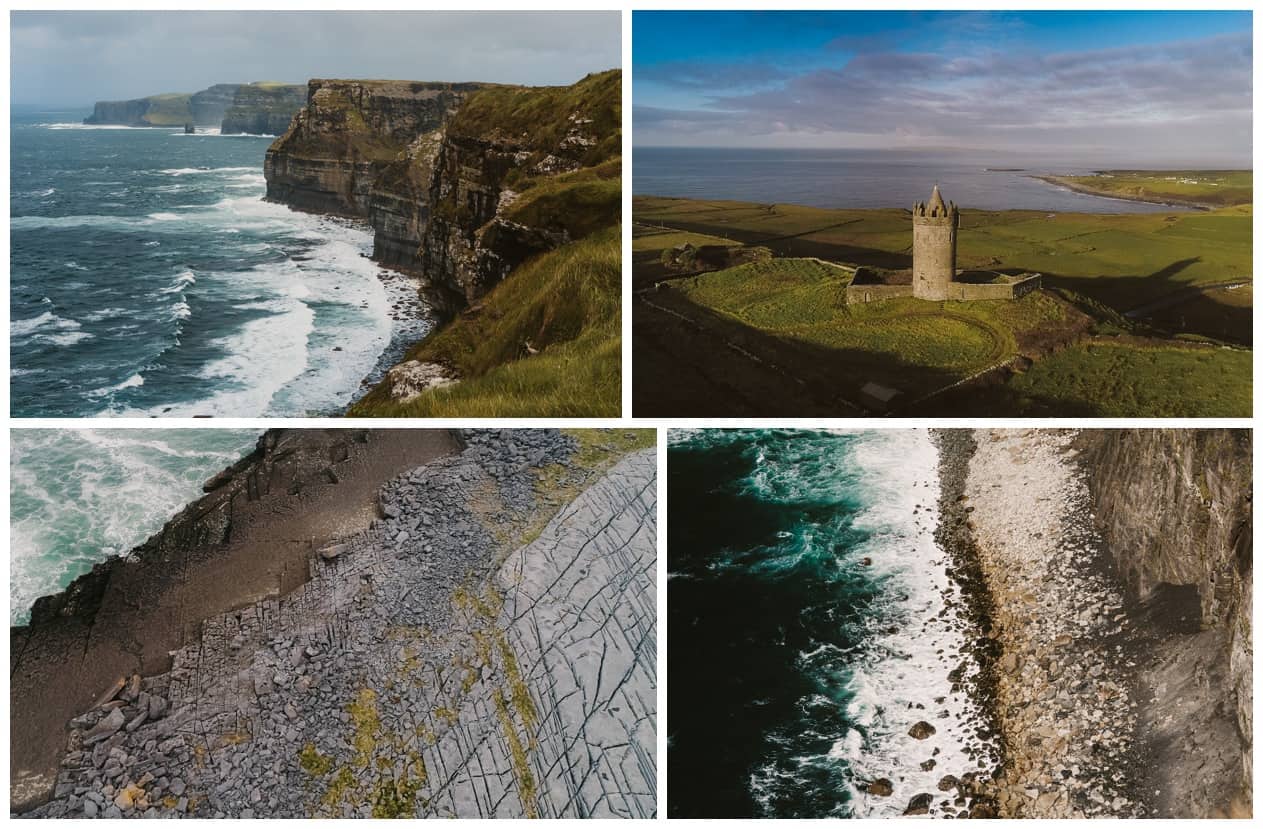 Cliffs of Moher elopement, collage of 4 photos of the coast