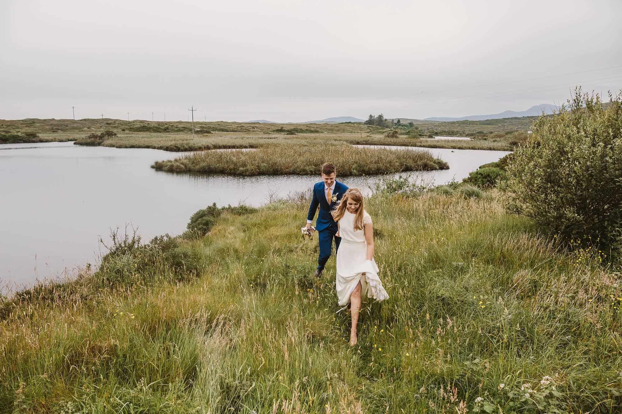 Elopement Ireland Connemara Hiking in a Wedding Dress
