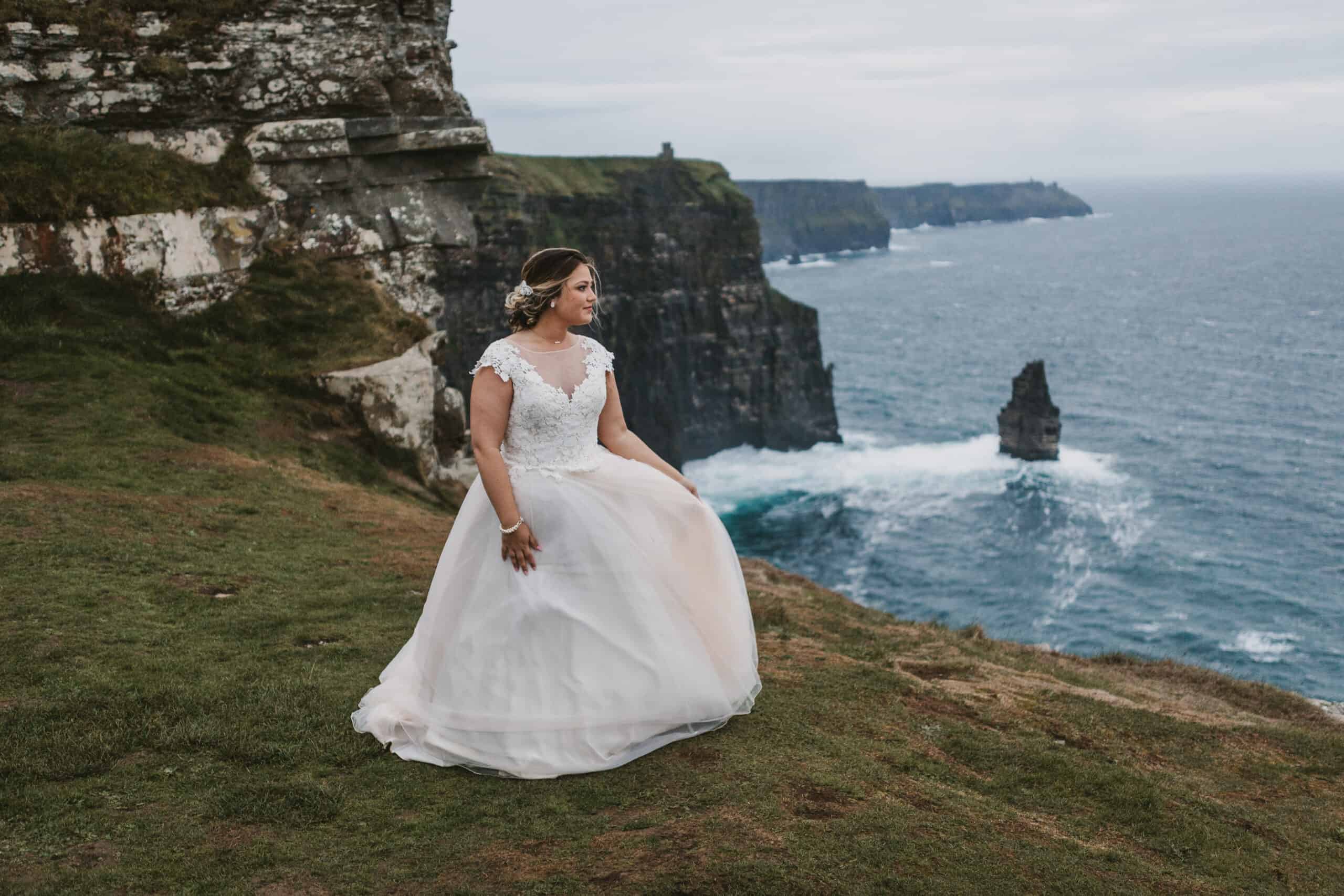 Cliffs of Moher Wedding Hags head, bride on the cliffs